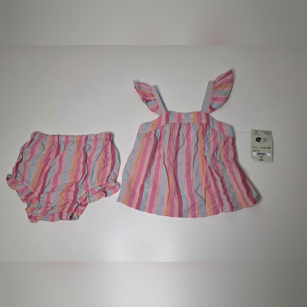 NWT Okie Dokie 9M Girls 2 Piece Set - Pink Multi-Stripes - Tank and Shorts